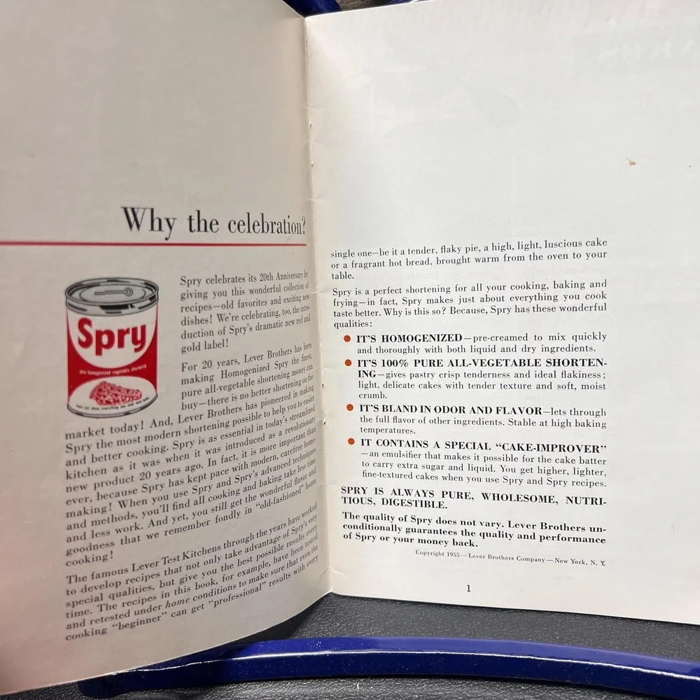 Spry 20th Anniversary Cookbook of old and‎ new favorites vtg recipe pamphlet